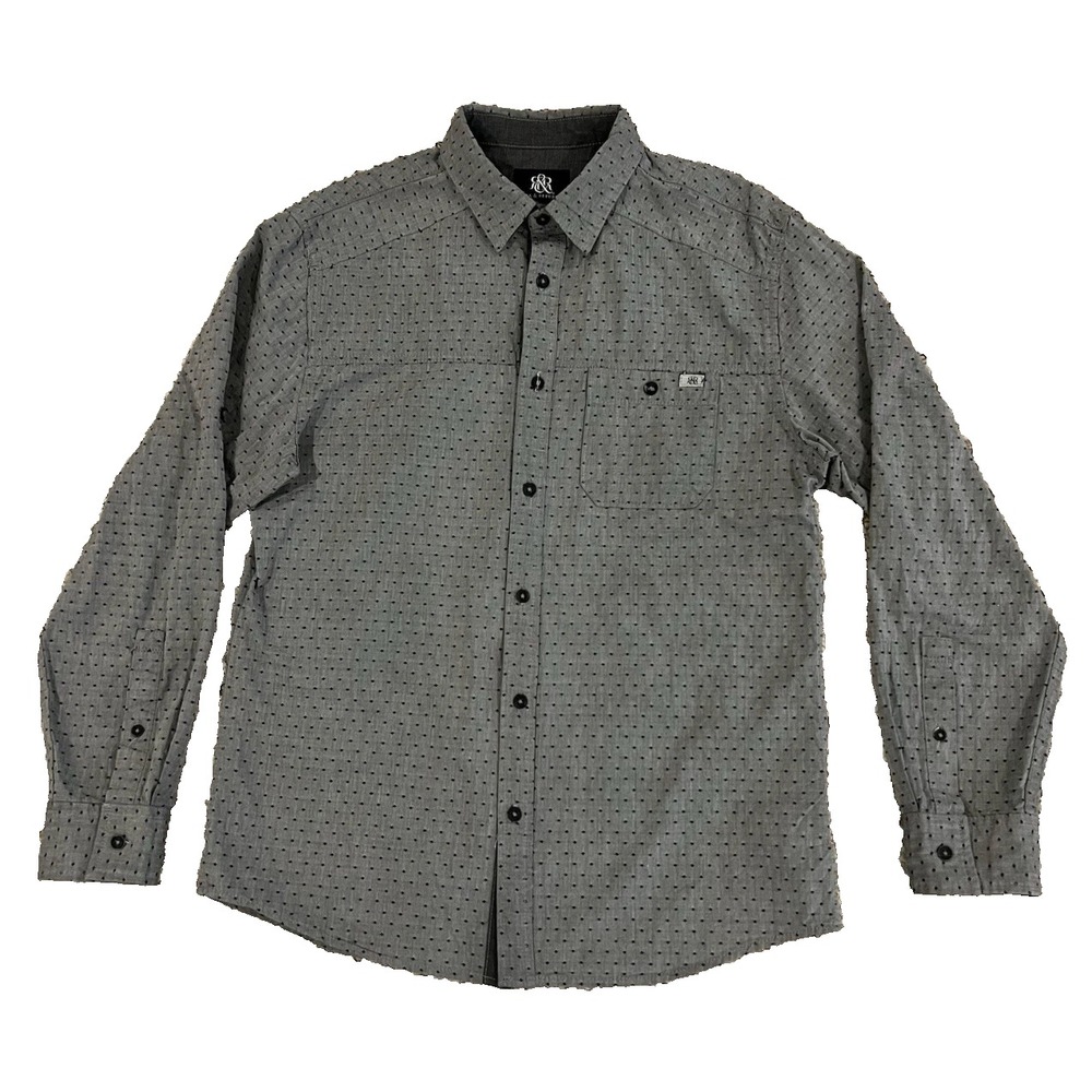 R&R Rock & Republic Men's Gray Dotted Button‎ Down Shirt XXL Long Sleeve Casual